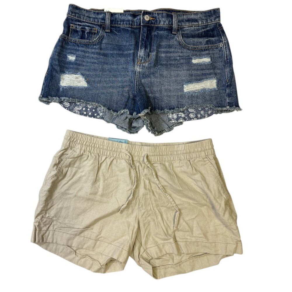 Old Navy Shorts Bundle Boyfriend Jean Shorts Sz 12 Linen Blend Shorts sz L NWT